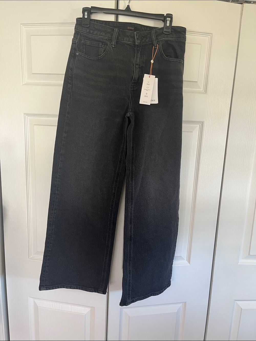 Quince Bella Stretch Relaxed Straight Jeans High-Rise 30 x 28 Charcoal Black NWT